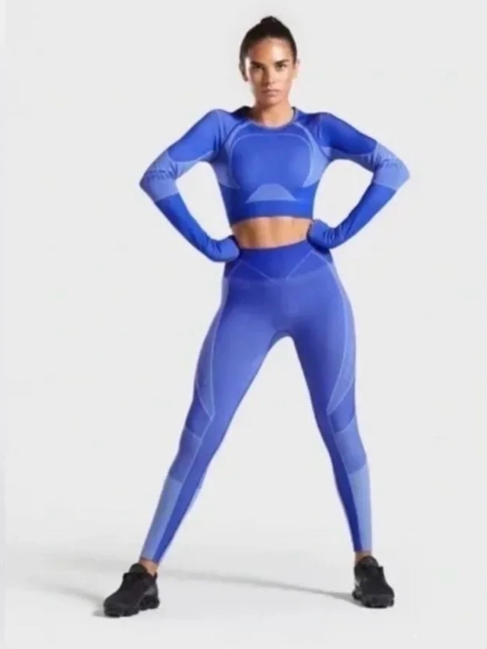 Gymshark Matching Set | Seamless High-Waist Blue Performance Leggings & Top